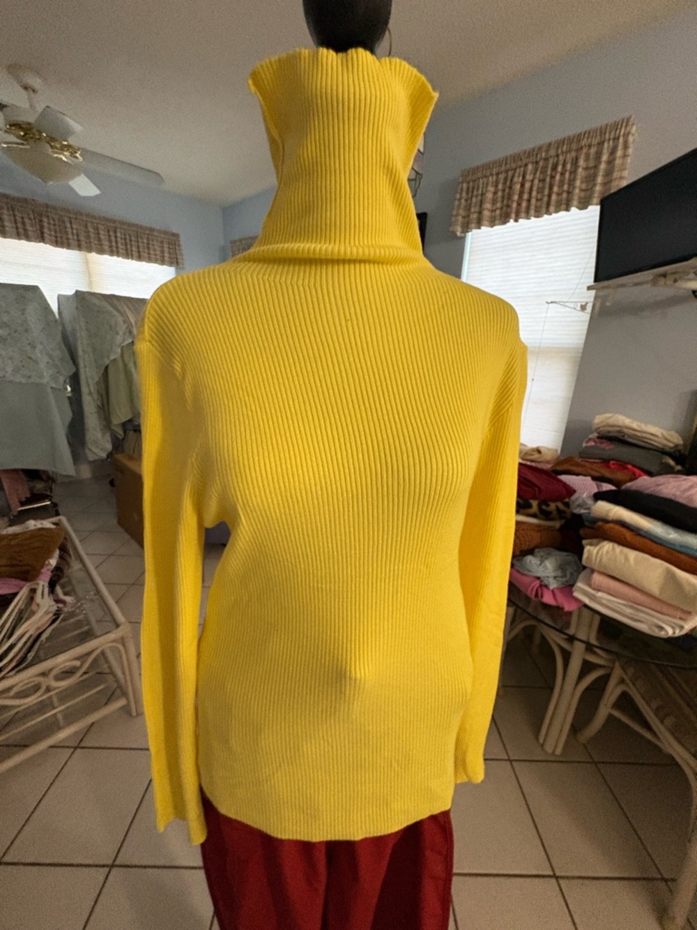 SHEIN Bright Yellow Ribbed Turtleneck Sweater